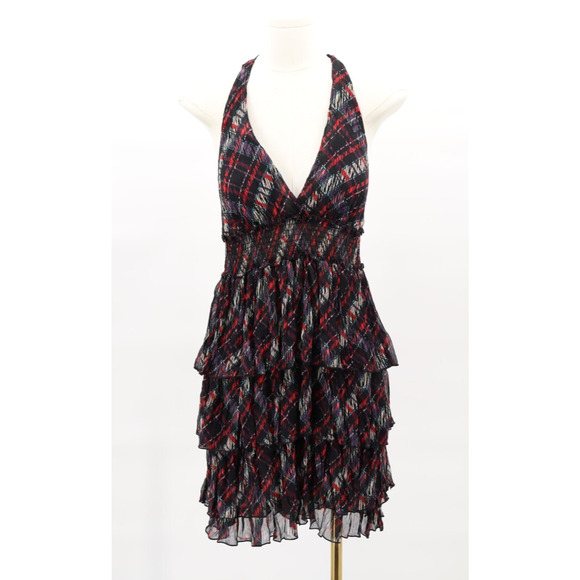 Guess Women's Halter Smocked Waist Ruffle Mini Dress Dark Academia Whimsigoth - Picture 1 of 5